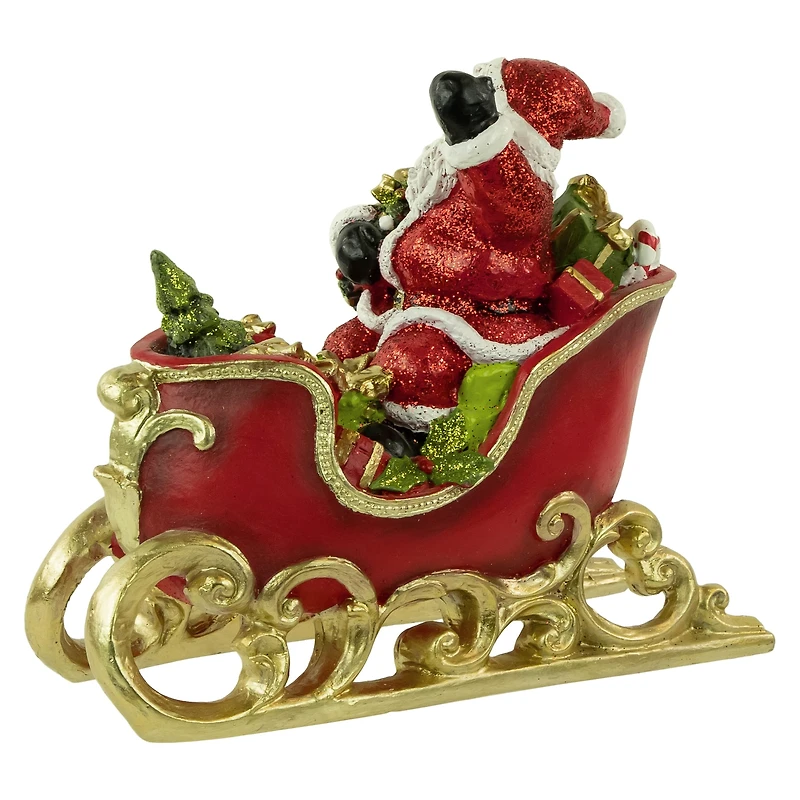 9.5" Red & Gold Waving Santa Sitting in a Sleigh Christmas Decoration