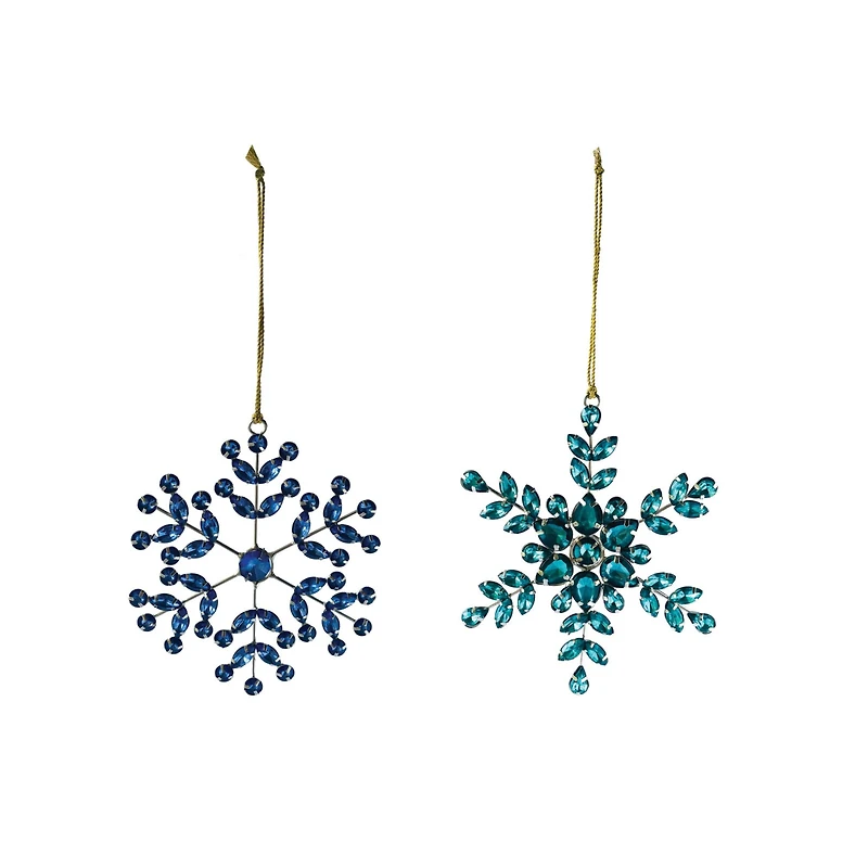 Hello Honey® 5.25" Blue Acrylic Jewel & Metal Snowflake Ornament Set