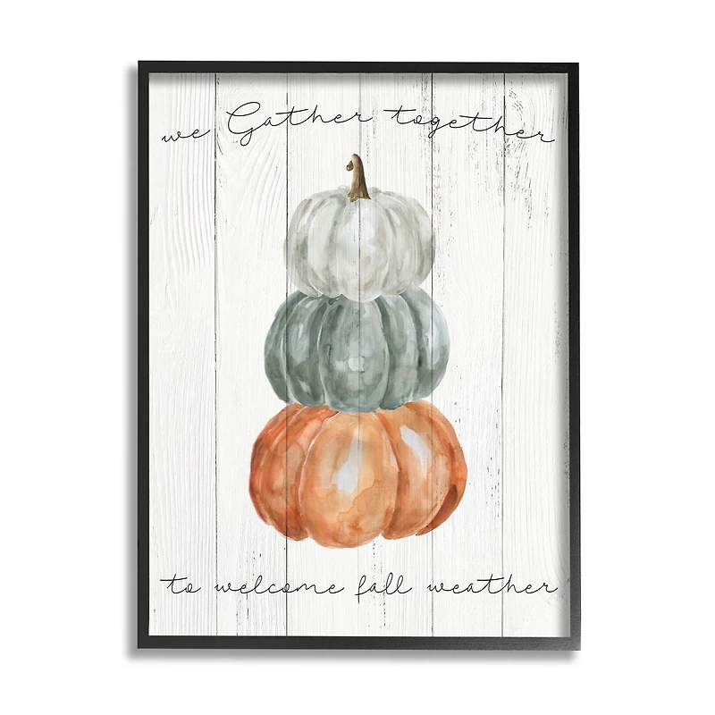 Stupell Industries Gather Together Fall Weather Pumpkins Framed Giclee Art