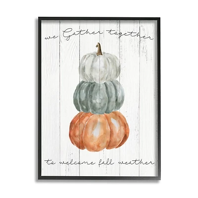 Stupell Industries Gather Together Fall Weather Pumpkins Framed Giclee Art