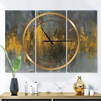 Designart Black & Gold Glam Abstract 3 Panel Modern Wall Clock