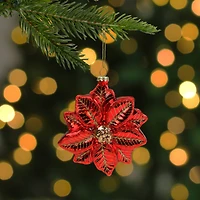 Red & Gold Glittery Poinsettia Glass Christmas Ornament