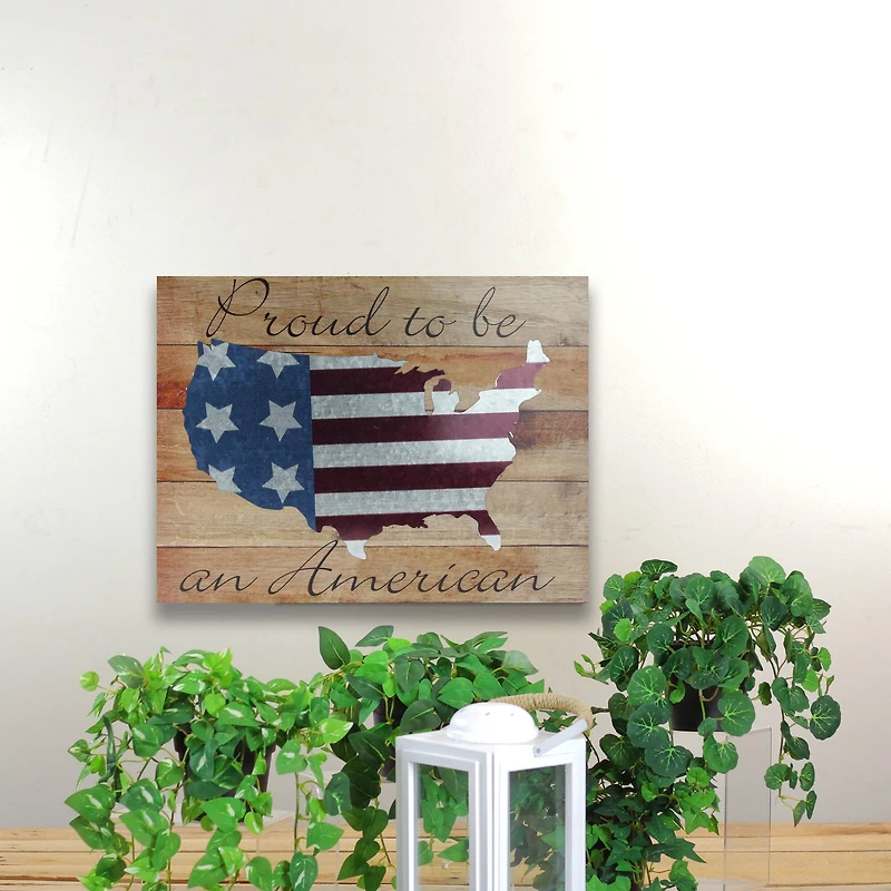 16" Stars and Stripes Wooden USA Map Wall Art 