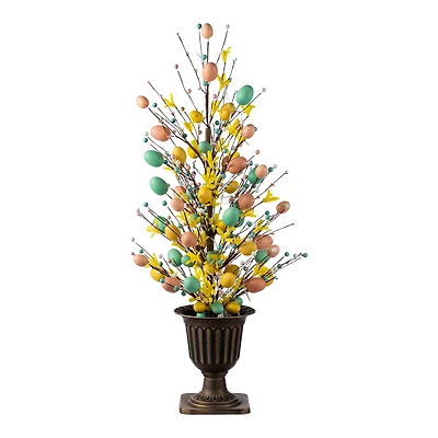 Glitzhome® 36" Lighted Easter Egg & Flower Urn Porch Tree with Timer
