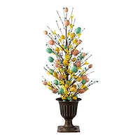Glitzhome® 36" Lighted Easter Egg & Flower Urn Porch Tree with Timer