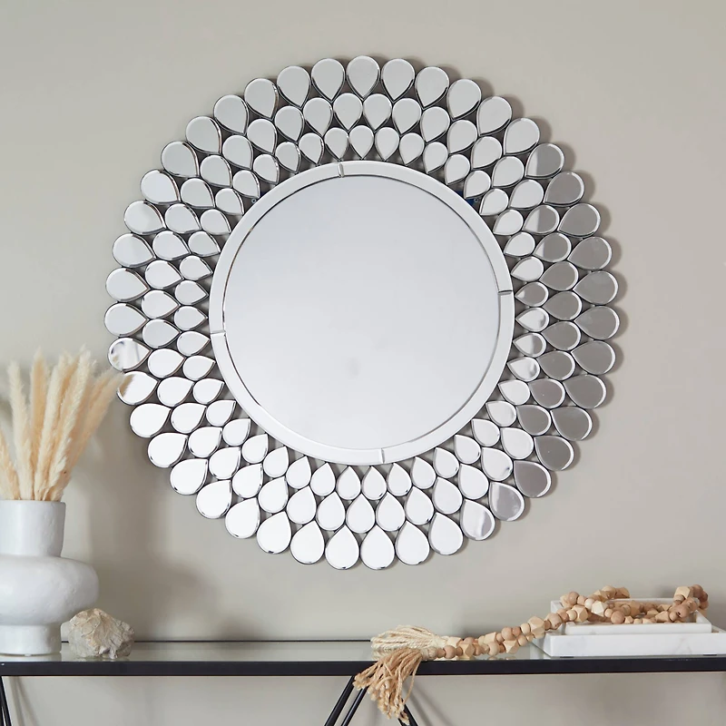 Silver Glass Starburst Wall Mirror with Teardrop Embellishment 31" x 1" x 31"
