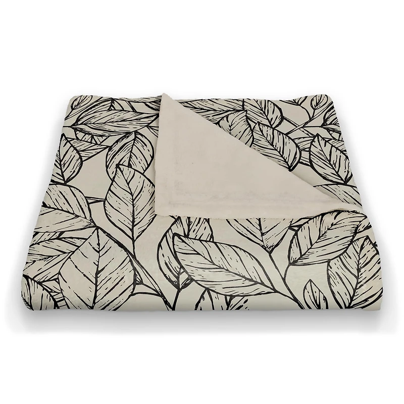 Sketched Leaf Pattern 50" x 60" Coral Fleece Blanket