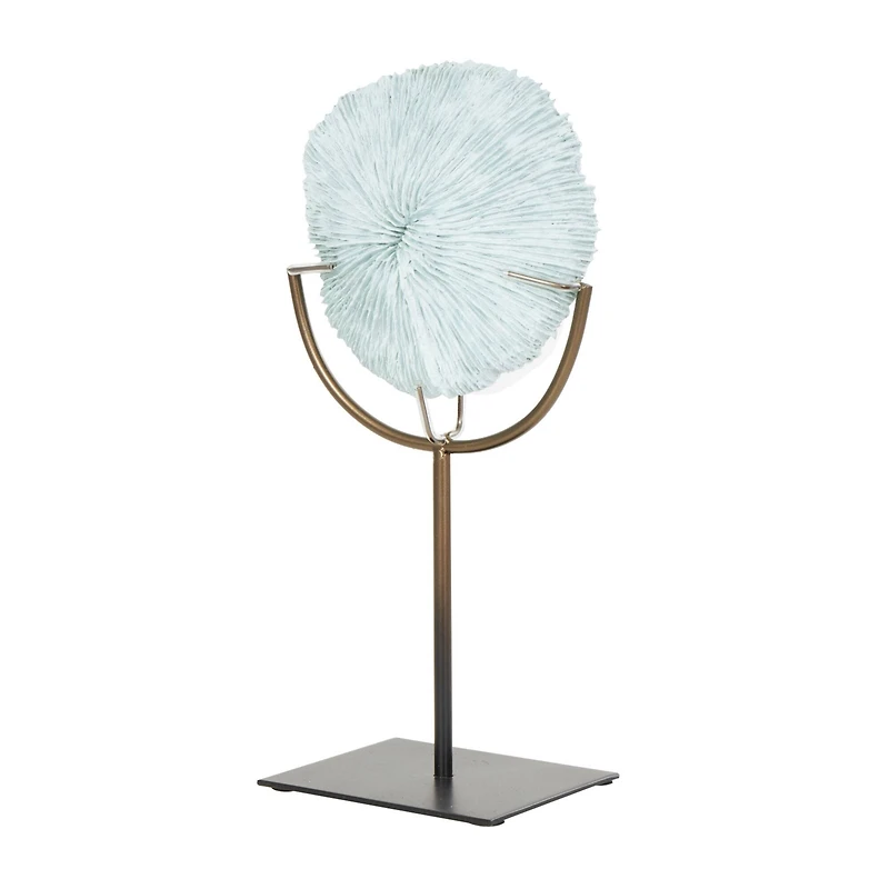 12.5" Light Blue Polystone Coral Textured Sculpture with Bronze Stand