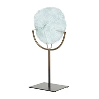 12.5" Light Blue Polystone Coral Textured Sculpture with Bronze Stand