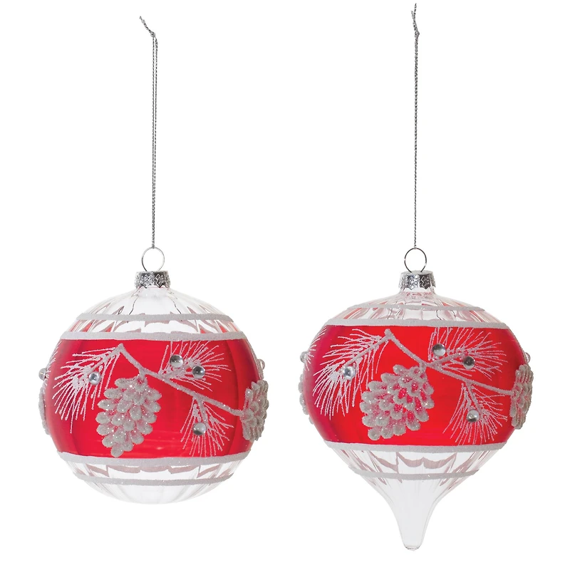 Glittered Glass Pinecone Ornaments Set