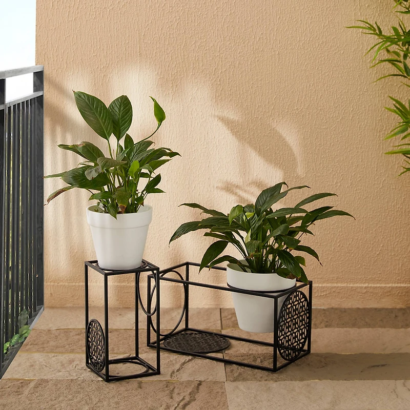 Glitzhome® Black Metal Wire Rectangular Nesting Planter Stand Set