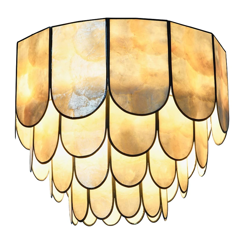 Hello Honey® 14" Round 4-Tier Capiz & Metal Flush Mount Ceiling Light