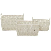 White Cotton Handmade Storage Basket with Handles Set of 3 11", 10", 9"