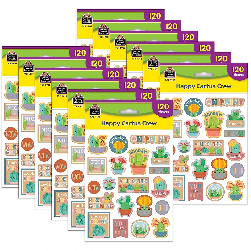 Teacher Created Resources® Happy Cactus Crew Stickers, 120 Per Pack, 12 Packs total of 1440