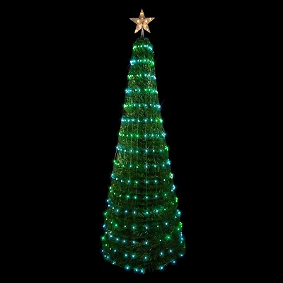 6ft. Pre-Lit Green Pop Up Artificial Outdoor Christmas Tree, Multiple Function Color-Changing Lights