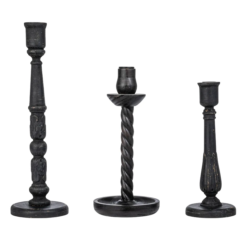 Hello Honey® Round Black Wood Taper Candle Holder Set