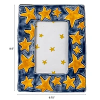 Hello Honey® Handmade Stoneware Photo Frame with Blue Frame and Yellow Stars