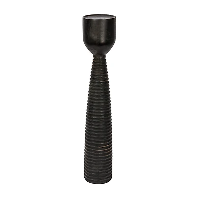 Hello Honey® 20" Black Mango Wood Ribbed Pillar Candle Holder