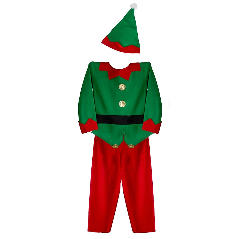Red & Green Elf Boy's Costume with Santa Hat