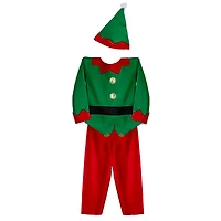 Red & Green Elf Boy's Costume with Santa Hat