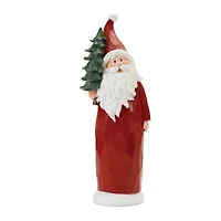15" Carved Santa with Glittered Pine Set