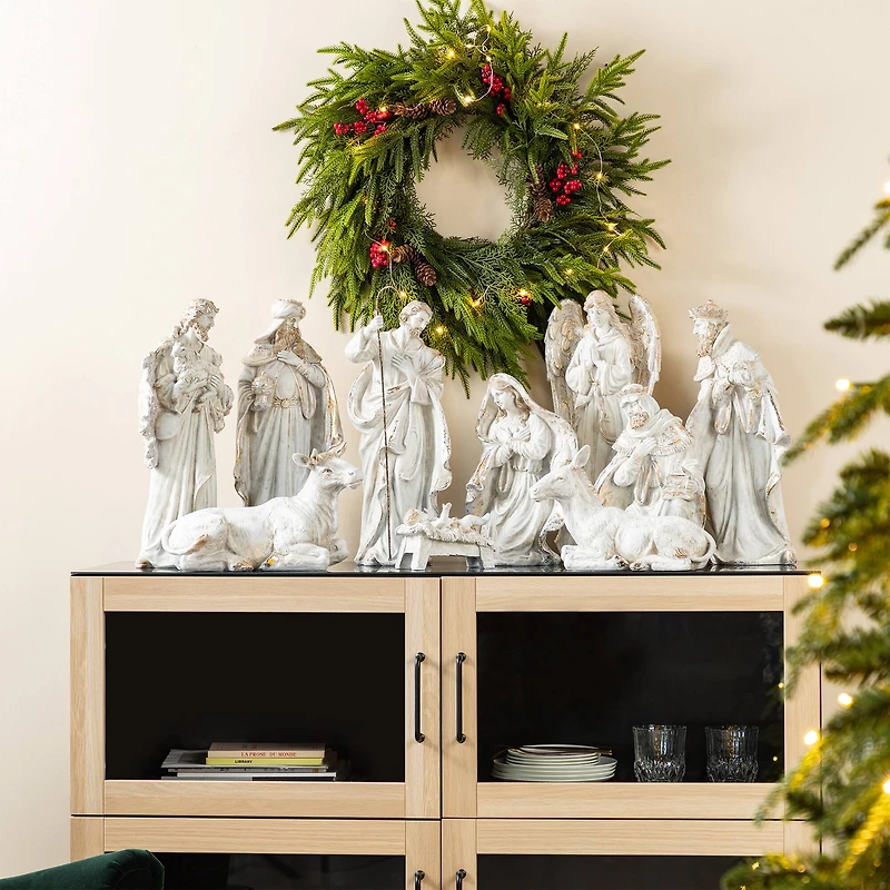 Glitzhome® 10-Piece Ivory & Gold Resin Nativity Figurine Set