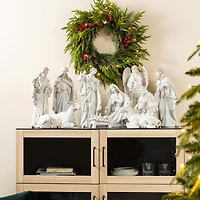 Glitzhome® 10-Piece Ivory & Gold Resin Nativity Figurine Set
