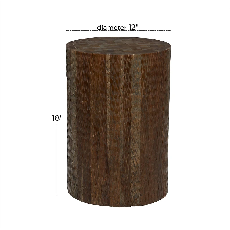 18" Brown Teak Wood Contemporary Stool