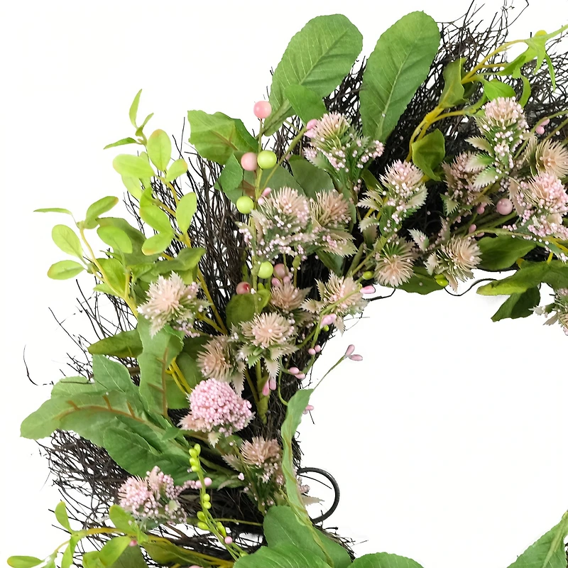 24" Light Pink Spring Echinops Floral Wreath