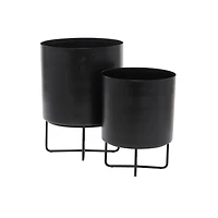 Black Modern Planter, Set of 2" 16", 13"