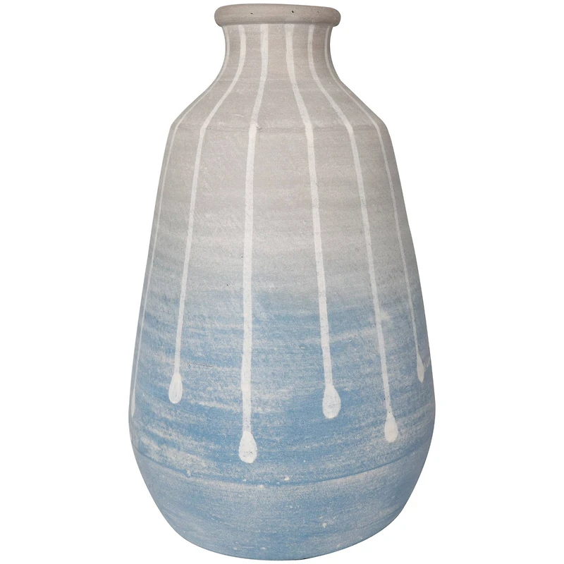 14" Blue & Gray Ombre Ceramic Abstract Drip Vase