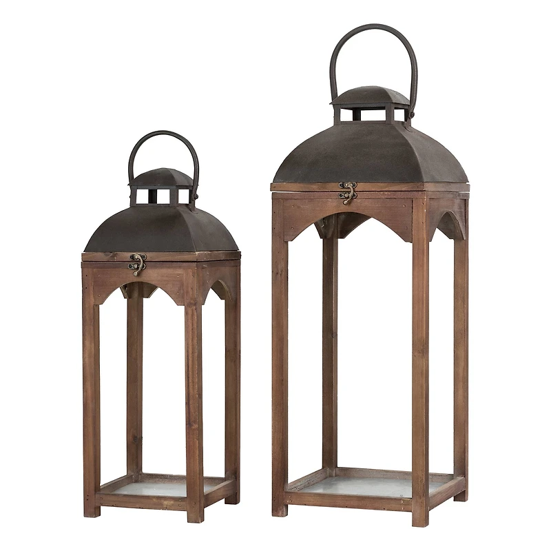 Farmhouse Brown Candle Lantern Set, 24.5" & 20"
