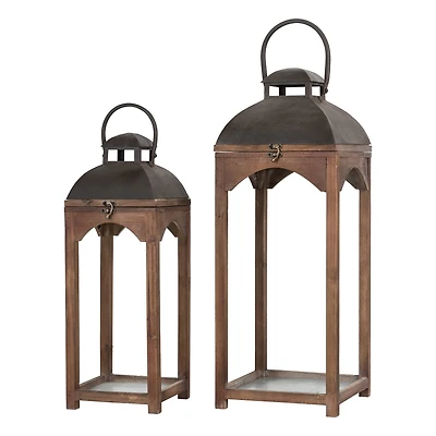 Farmhouse Brown Candle Lantern Set, 24.5" & 20"