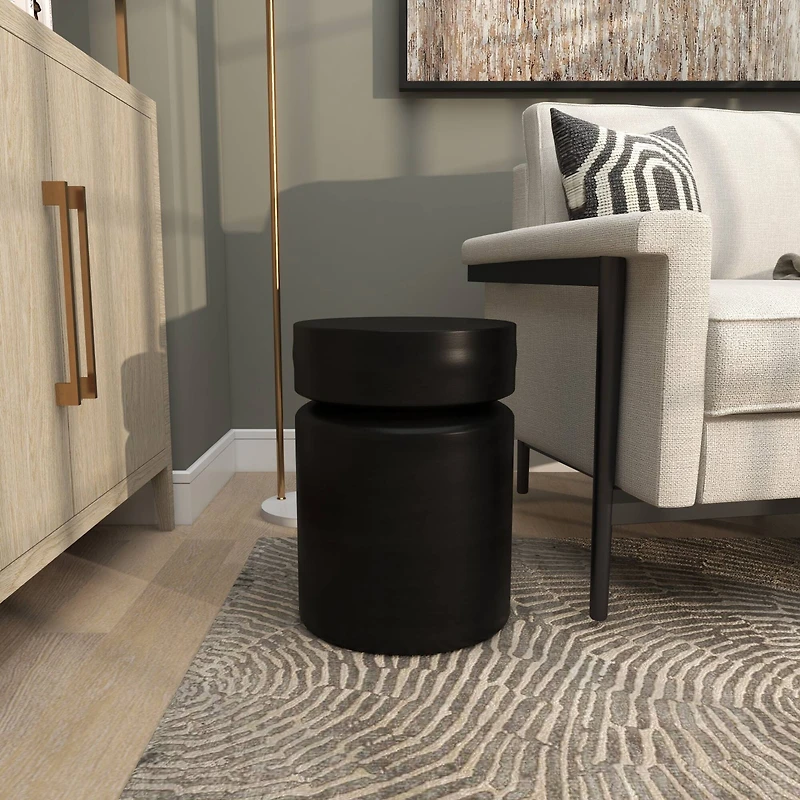 18" Black Metal Drum Accent Table