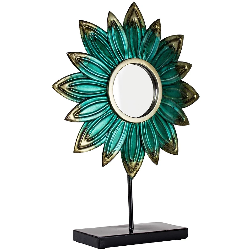 17.5" Turquoise Metal Flower Sculpture