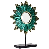 17.5" Turquoise Metal Flower Sculpture