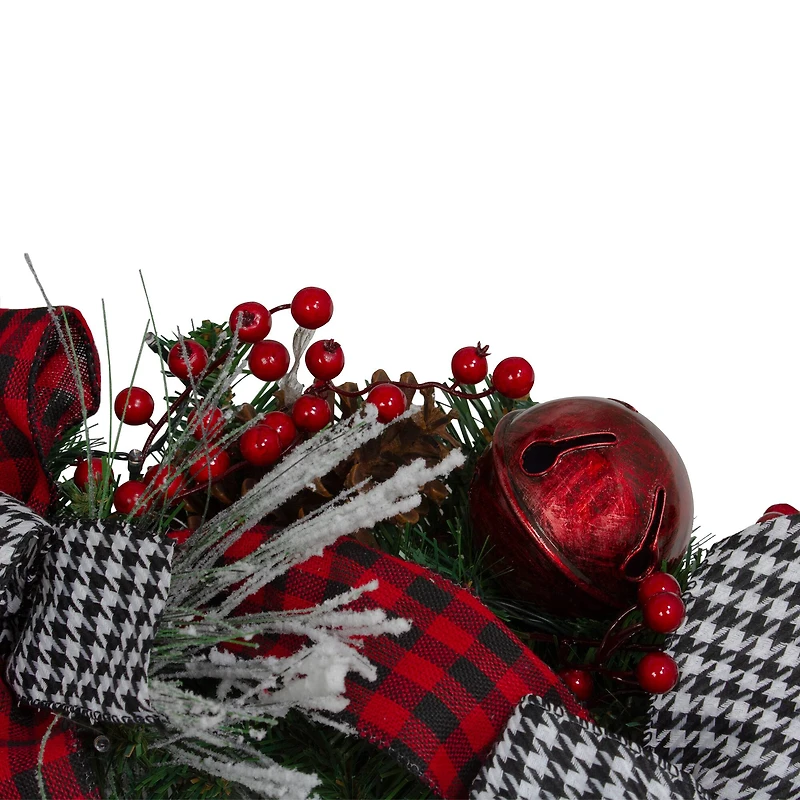 24" Plaid, Houndstooth & Red Berries Artificial Christmas Wreath