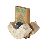 5" Brown Marble Arched Curved Bookends with Black Orbs, 2ct