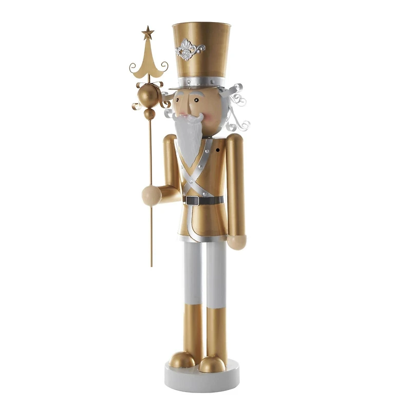 46.5" Gold & Silver Metal Standing Nutcracker Sculpture
