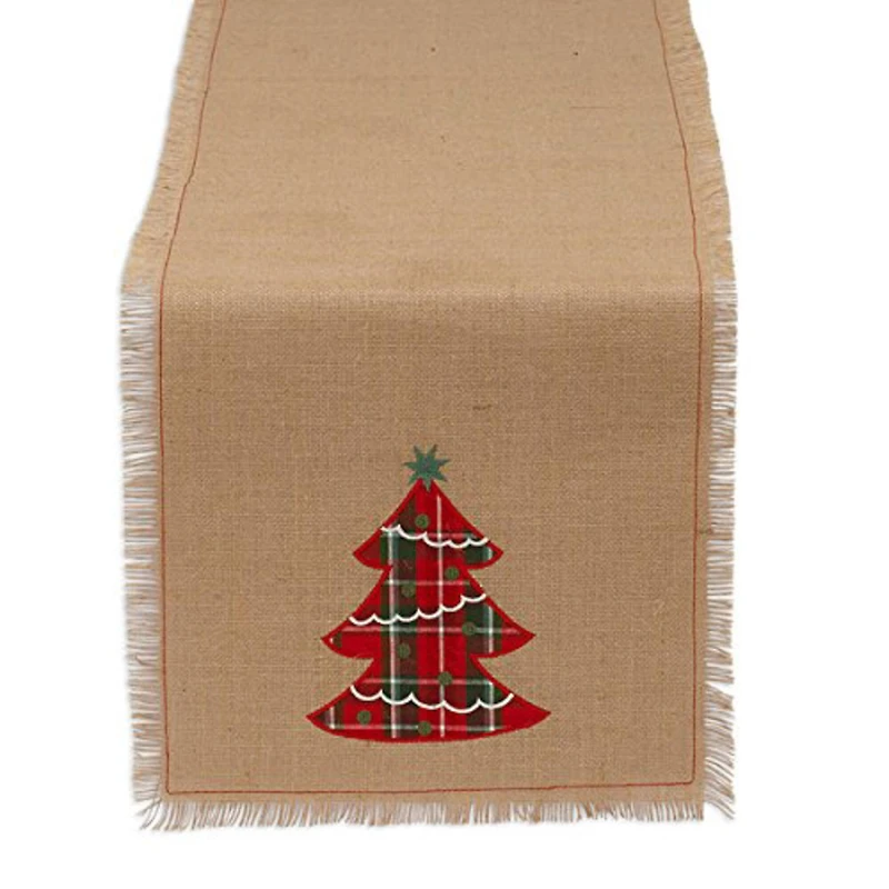 DII® 72" Embroidered Tree Burlap Table Runner