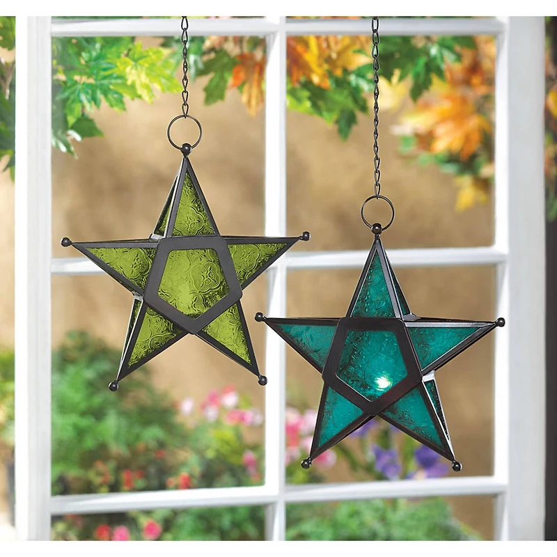 9.5'' Green Glass Star Lantern