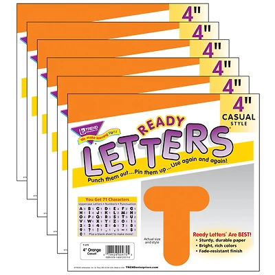 Trend Orange 4" Casual Uppercase Ready Letters®, 6 Pack