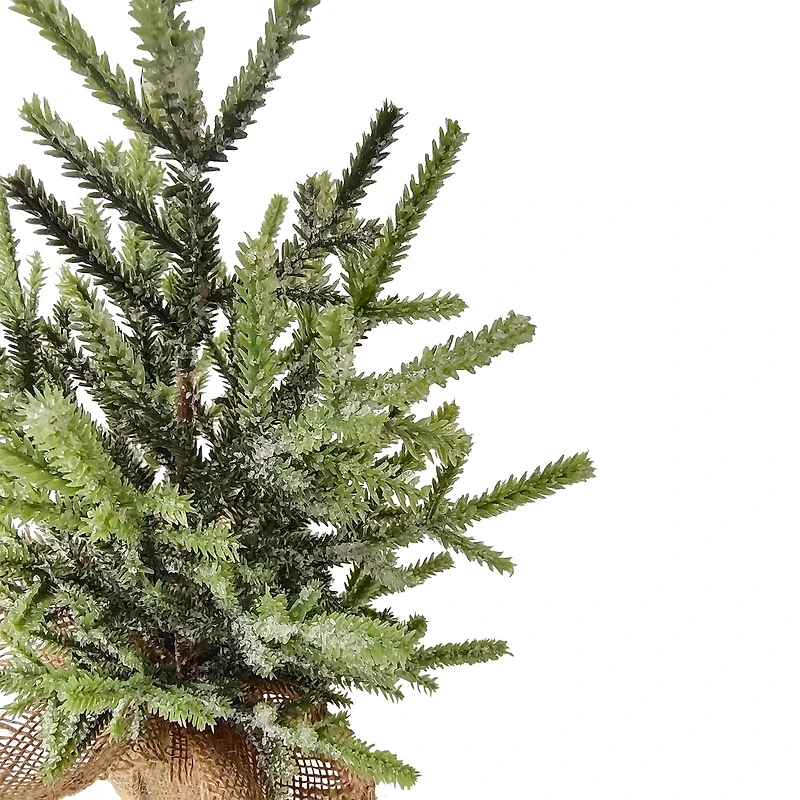 16.5" Unlit Lightly Frosted Artificial Christmas Tree with Rustic Jute Base