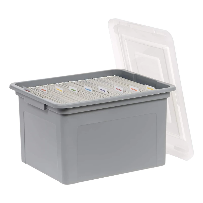 IRIS Gray & Clear 35qt. Snap Tight Plastic File Organizer Box With Lid