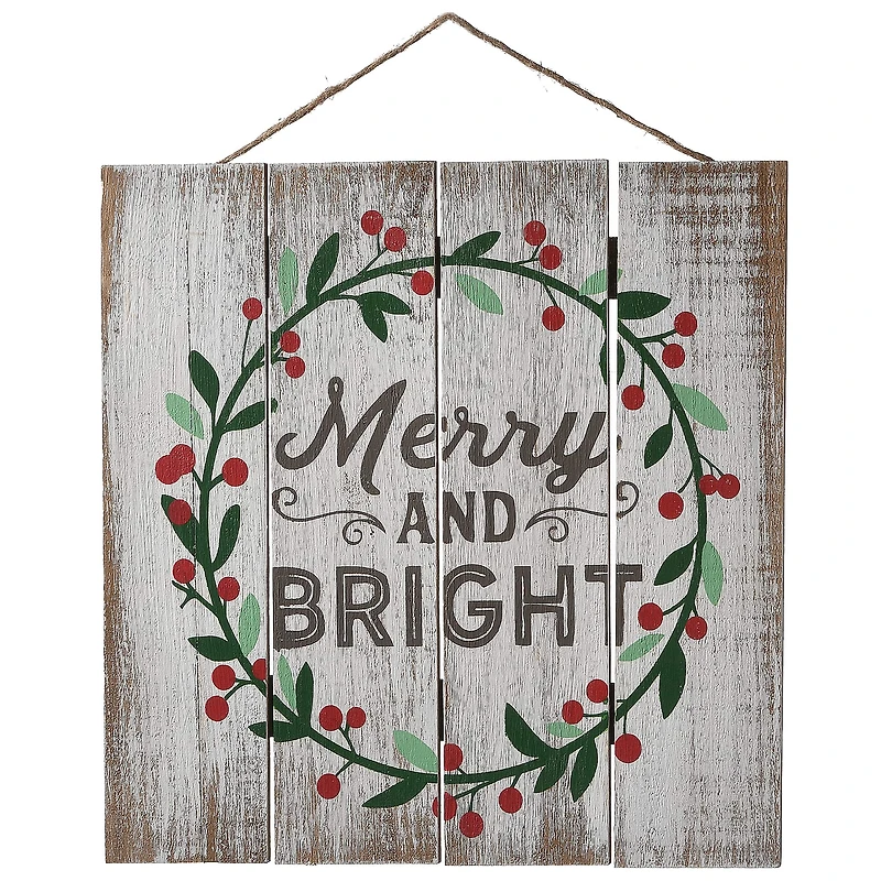 13" Merry & Bright Christmas Holiday Wall Sign