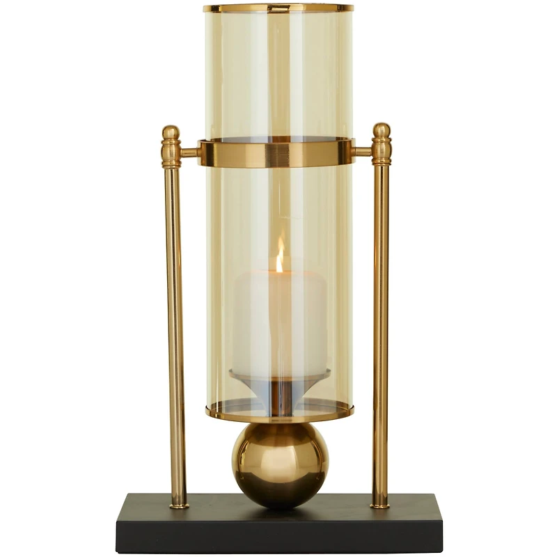 CosmoLiving by Cosmopolitan 17" Gold Metal Pillar Hurricane Lamp with Metal Stand