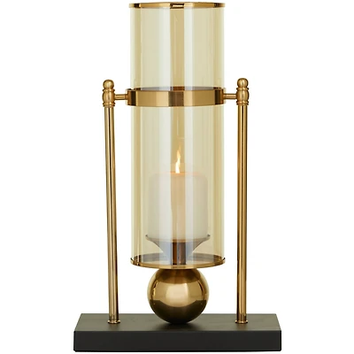 CosmoLiving by Cosmopolitan 17" Gold Metal Pillar Hurricane Lamp with Metal Stand