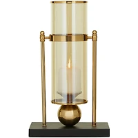 CosmoLiving by Cosmopolitan 17" Gold Metal Pillar Hurricane Lamp with Metal Stand
