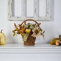 16" Pumpkin, Gourds & Berries Autumn Arrangement In Twig Basket