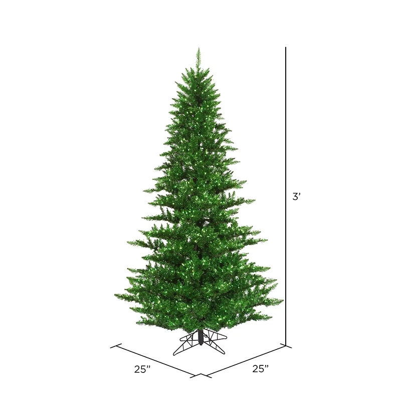 3ft. Pre-Lit Green Tinsel Fir Artificial Christmas Tree, Green Lights